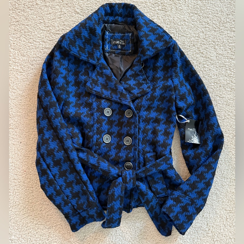 Rue21 Women's Blue and Black Pea Coat. NWT